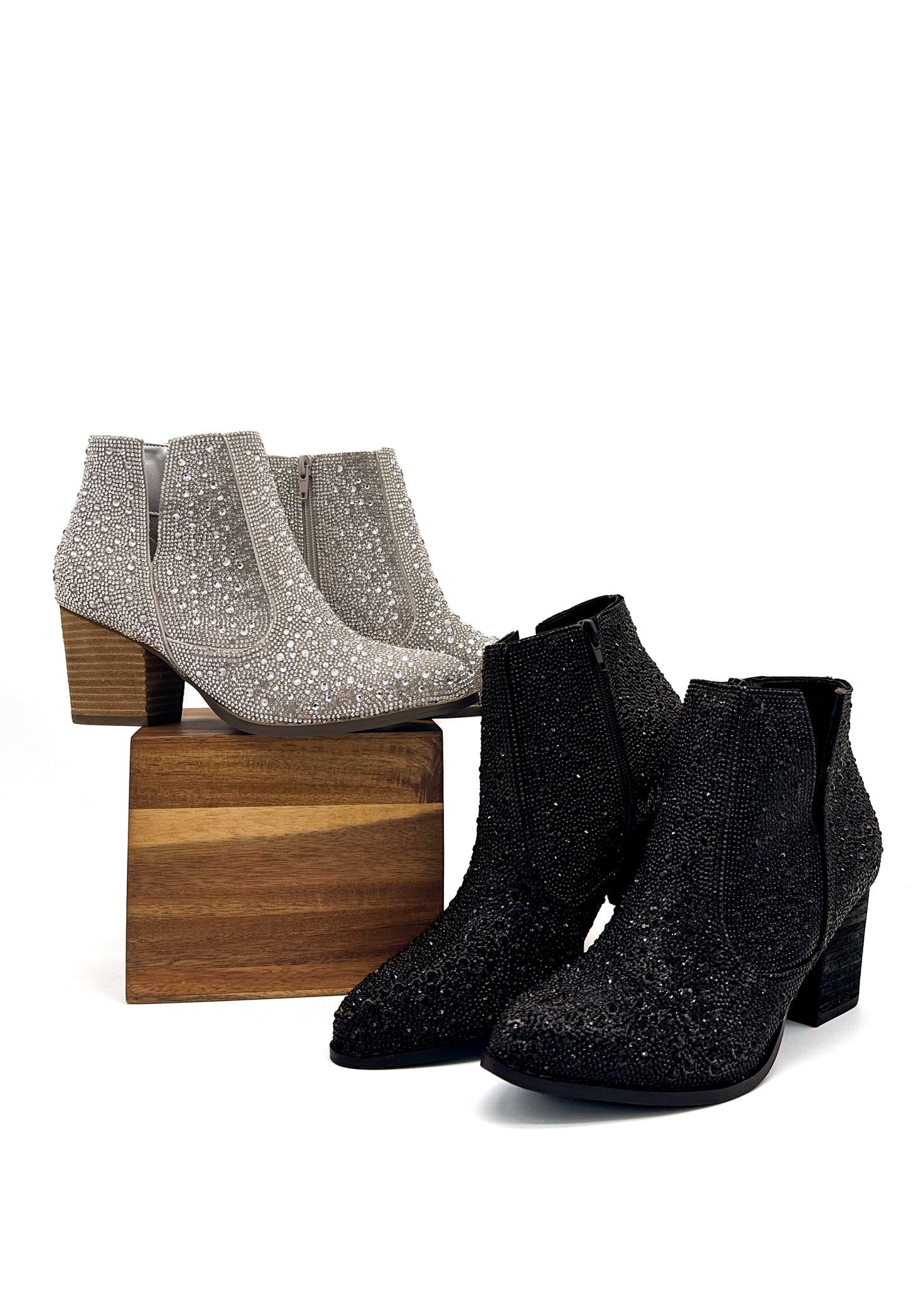 Shine Star Rhinestone Bootie Silver With Zipper Closure Naughty Monkey